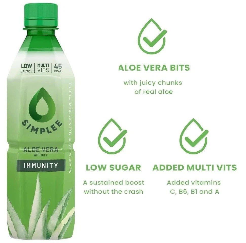 Simplee Aloe Vera Drink With Bits Low Sugar Multi Vitamin 12 x 500 ml Bottles UK