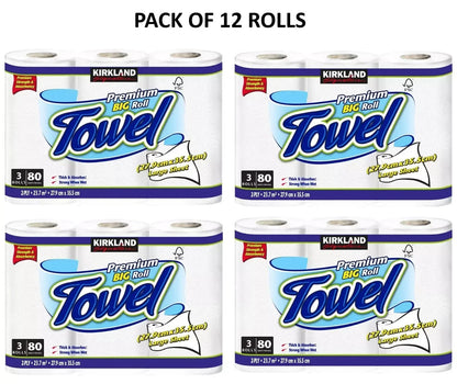 Kirkland Kitchen Towel 12 Premium Thick Absorbent Rolls – 2-Ply 80 Sheets Each