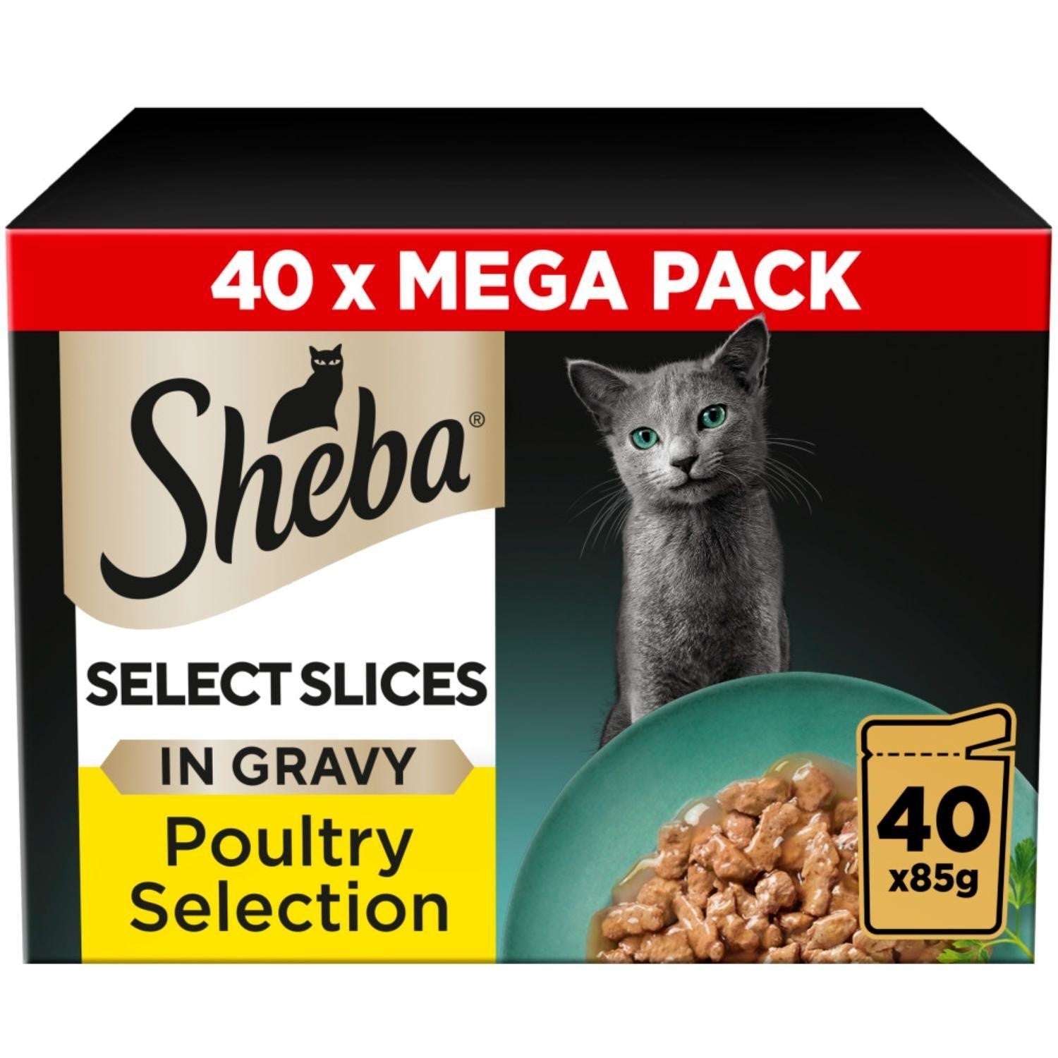 40 x 85g Sheba Select Slices Adult Wet Cat Food Pouches Mixed Poultry in Gravy