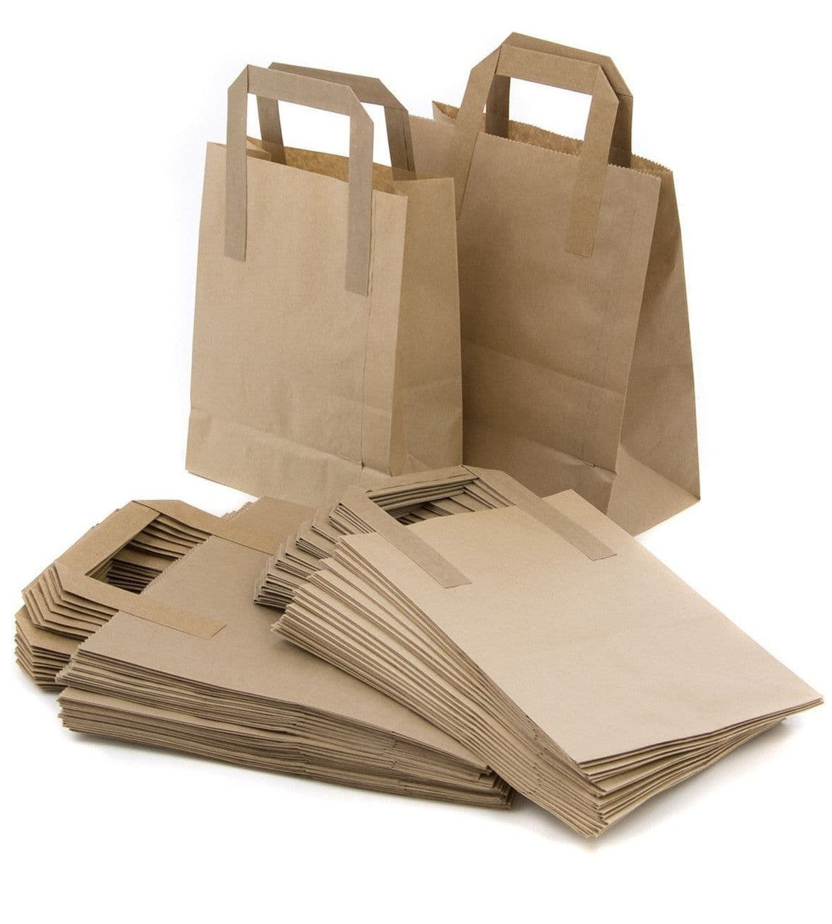 Kraft Brown Paper Carrier Bags Takeaway Food Flat Handle Party Gift Bag UK ECO
