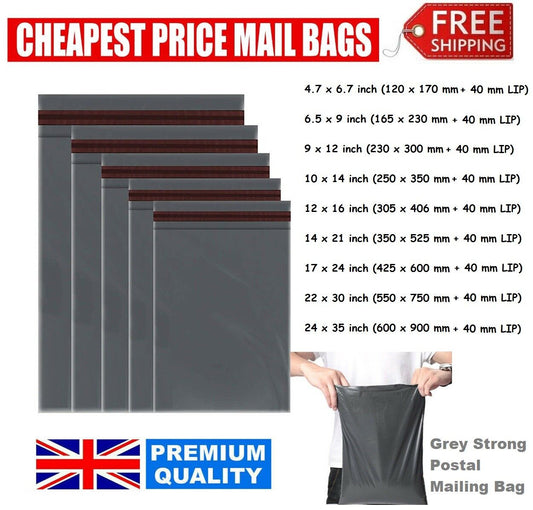 GREY MAILING STRONG POLY POSTAL POSTAGE SELF SEAL ALL SIZE BAGS FAST DELIVERY UK