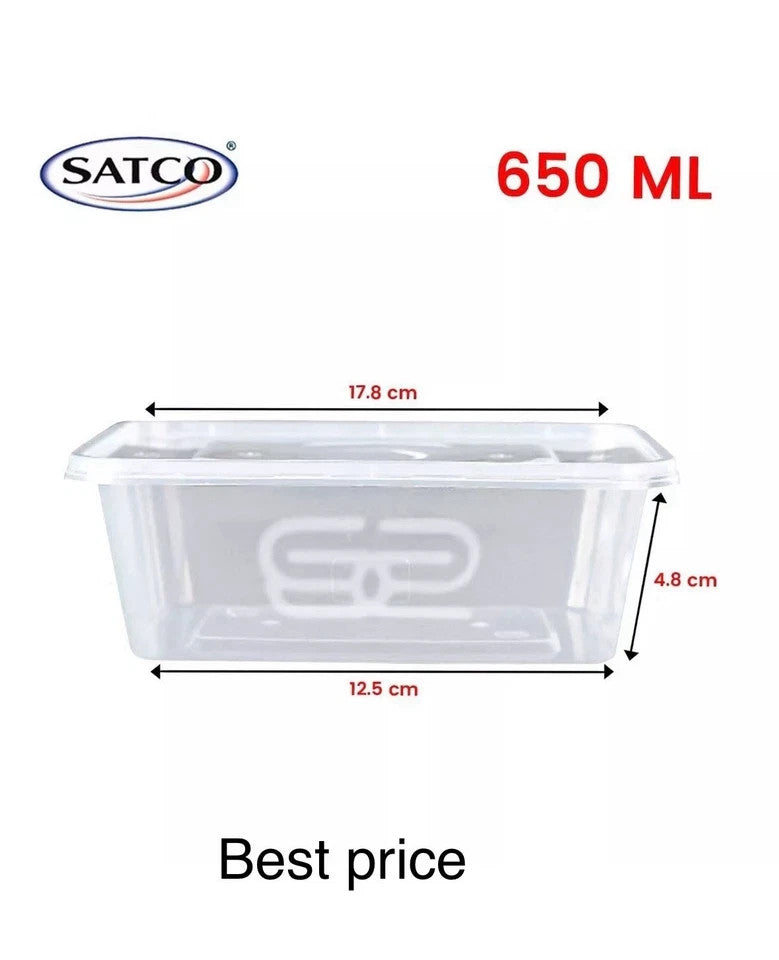 SATCO Clear Plastic Food Containers With Lids 650 ml Reusable 250 Pack Microwave