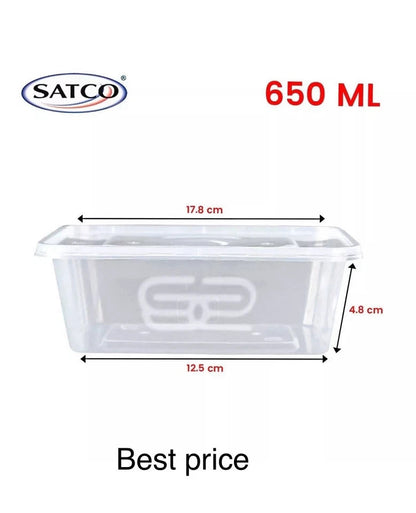 SATCO Clear Plastic Food Containers With Lids 650 ml Reusable 250 Pack Microwave