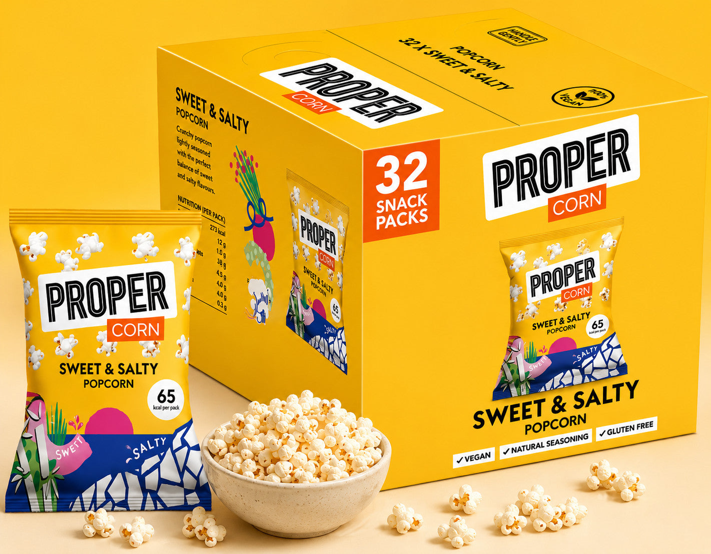 Proper Corn Sweet & Salty Popcorn 32 x 14g Multipack Vegan Low Cal Snack Glute