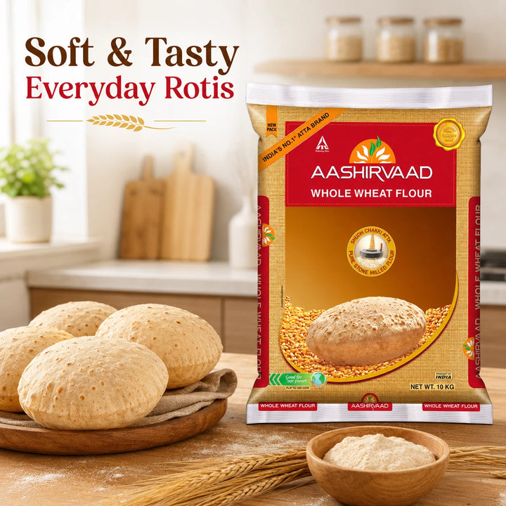 Aashirvaad Chakki Atta 10kg, Whole Wheat Flour, Shudh Chakki Atta Stone Milled