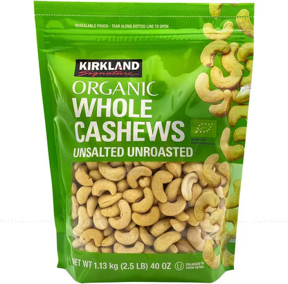 Kirkland Organic Cashews 1.13kg Unsalted Unroasted Whole Nuts Vegan Snack Bag