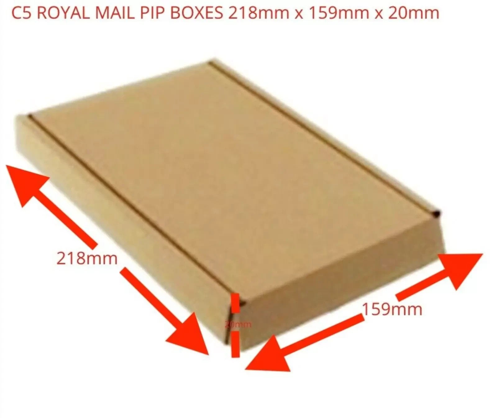 Royal Mail PIP Large Letter Postal Boxes C5 22x16x2cm Pack of 50 Brown Cardboard
