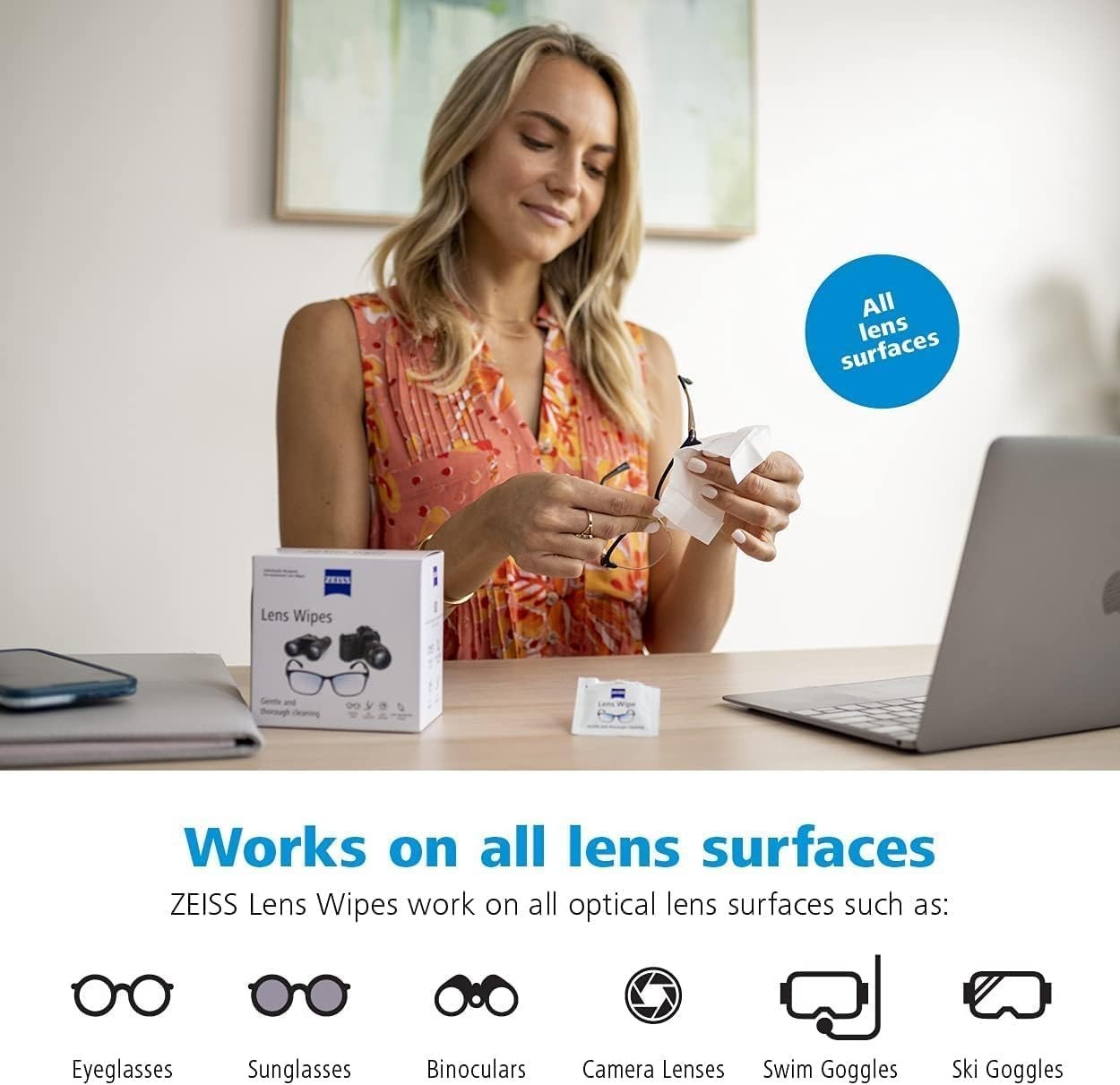 ZEISS Lens Cleaning Wipes 250 Pack Streak Free Pre Moistened Individually Wrap