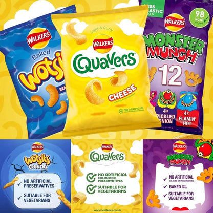 Walkers Wotsits Quavers Monster Munch Variety Crisps Snack Box Pack of 60 Mix UK