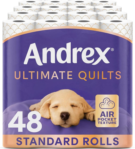 Andrex Toilet Rolls 3 Ply Supreme Quilts Fragrance Free Toilet Paper Pack of 48