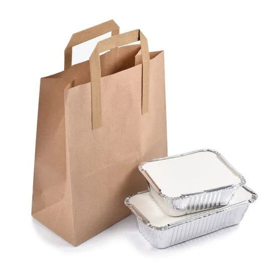 Kraft Brown Paper Carrier Bags Takeaway Food Flat Handle Party Gift Bag UK ECO