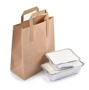Kraft Brown Paper Carrier Bags Takeaway Food Flat Handle Party Gift Bag UK ECO