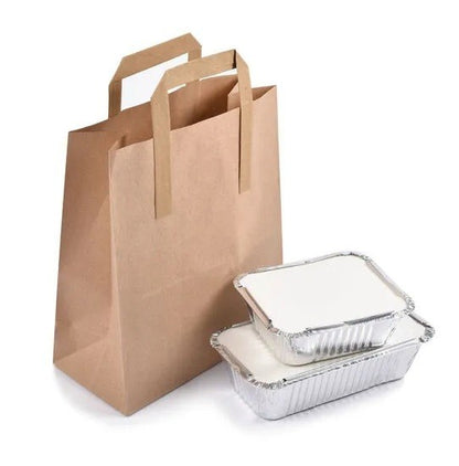 Kraft Brown Paper Carrier Bags Takeaway Food Flat Handle Party Gift Bag UK ECO